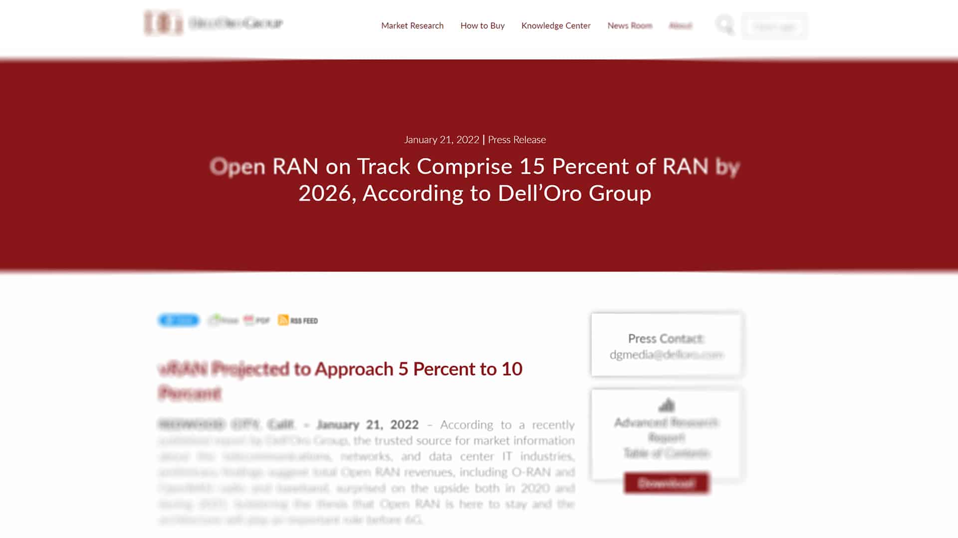 Компания Dell’Oro дала несколько новых прогнозов по развитию OpenRAN и vRAN.

 	Ожидается, что к 2026 году доходы от OpenRAN составят около 15 процентов от общего рынка 2G-5G RAN.
 	Азиатско-Тихоокеанский регион…